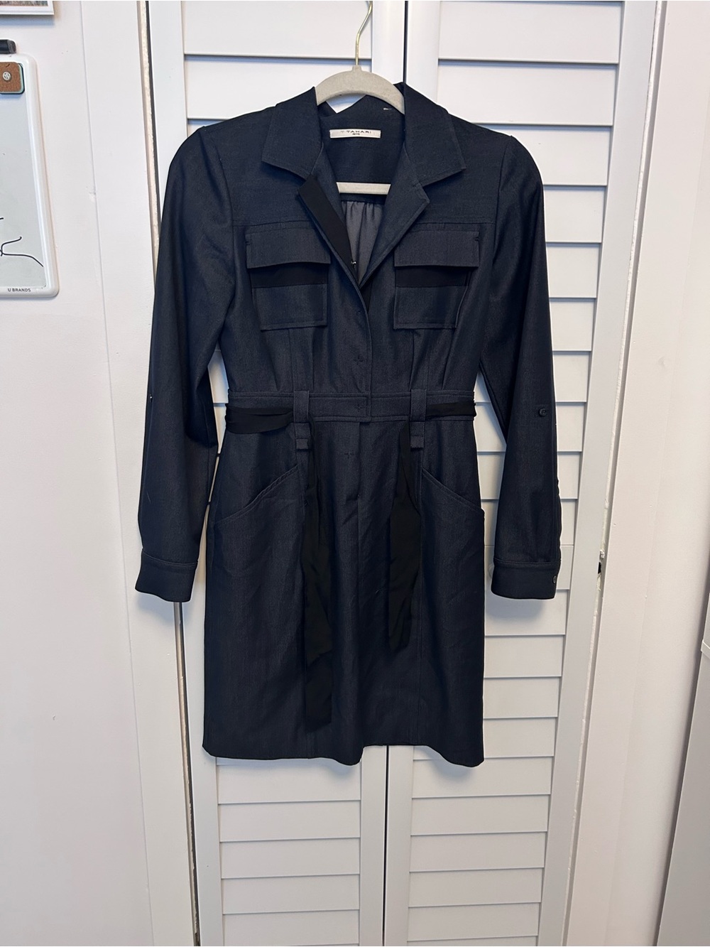 Women’s Black Long-Sleeve Dress with Self-Tie Waist